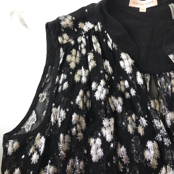•REBECCA TAYLOR• Black Sheer Metallic Silver Top - Picture 8 of 8